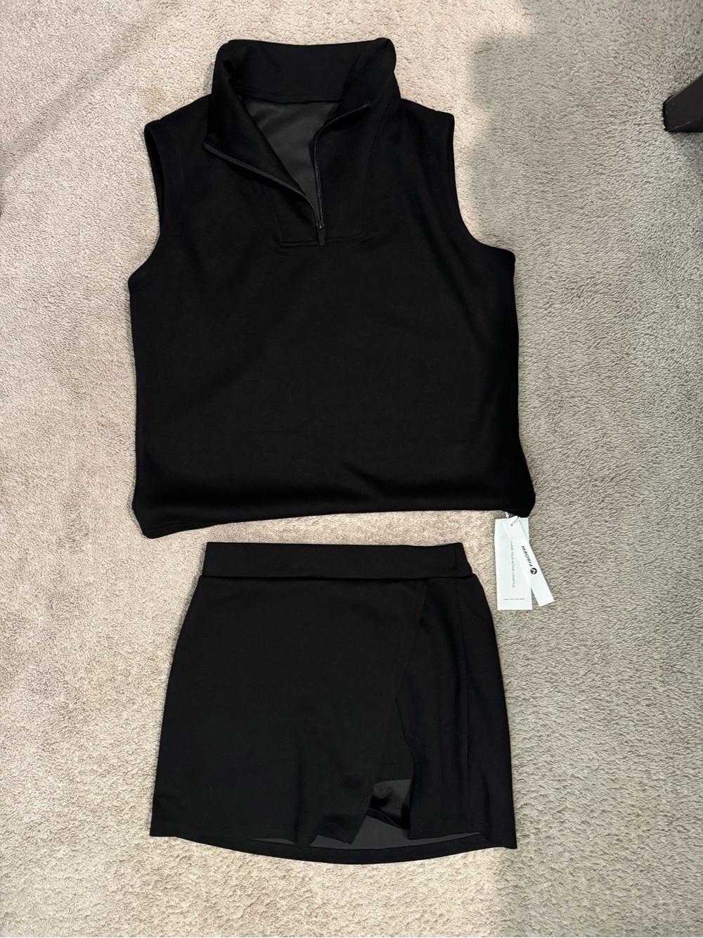 Black Women's Skirt Set — Sleeveless Zip Top and Mini Skirt